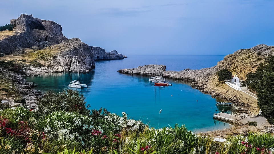 Landscape-Lindos-Blue-Greek-Rhodes-Greece-Sea